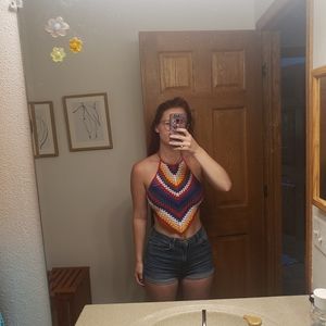 Bright colored tie on tank top